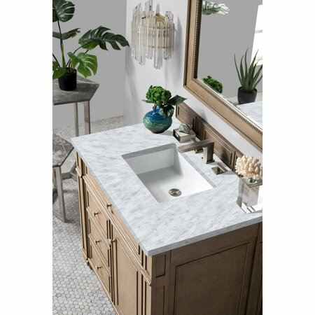 James Martin Vanities Bristol 36in Single Vanity, Whitewashed Walnut w/ 3 CM Carrara Marble Top 157-V36-WW-3CAR